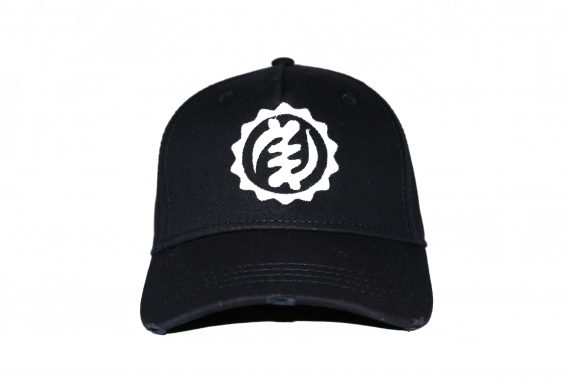Distressed White on Black Baseball Cap