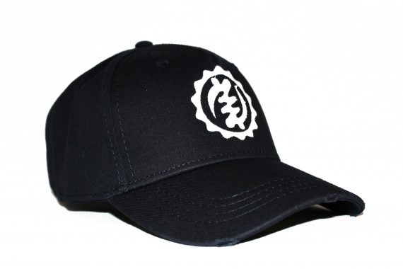 Distressed White on Black Baseball Cap