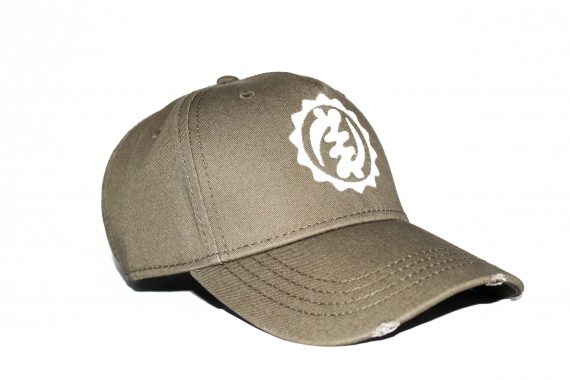 Distressed White on Olive Baseball Cap