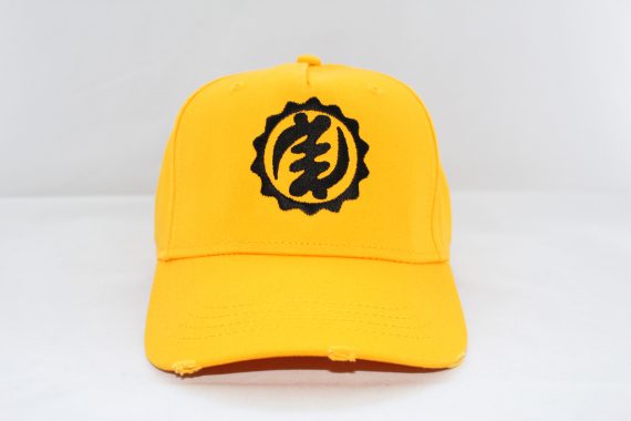 Black on Distressed Yellow Baseball Cap