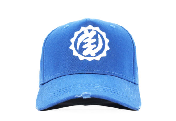 Distressed White on Blue Baseball Cap